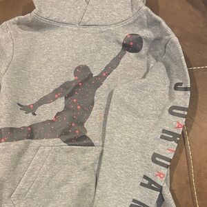 Jordan Gray Hoodie with Black and Red Design